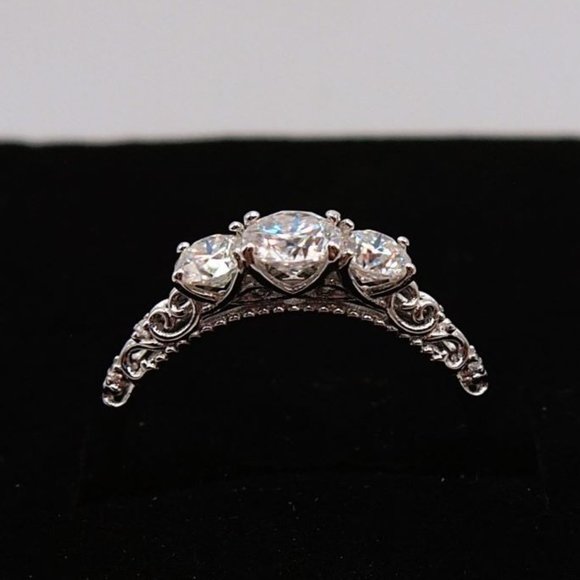 Stunning Petite 3 Stone GRA Certified 1.10Ctw Moissanite Diamond Ring - Picture 4 of 15